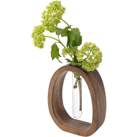Vase moderne en bois avec une base en verre, en forme de tube à essai - grande taille (1/5)