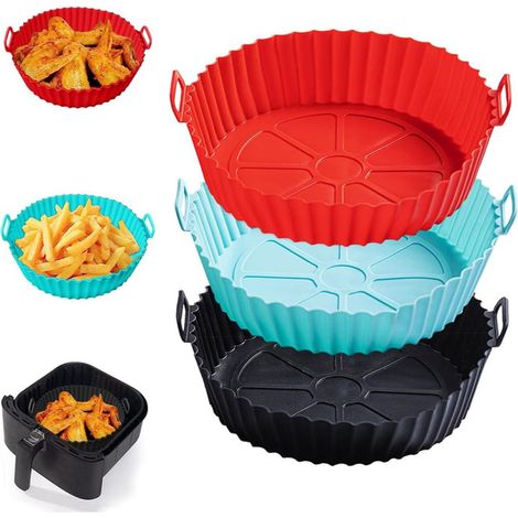 3 Packed Pot Moule Silicone Air Fryer 20cm - Accessoire Pot Panier de Friteuse à Air - Réutilisable - pour Four, Micro-ondes - Rond (1/4)