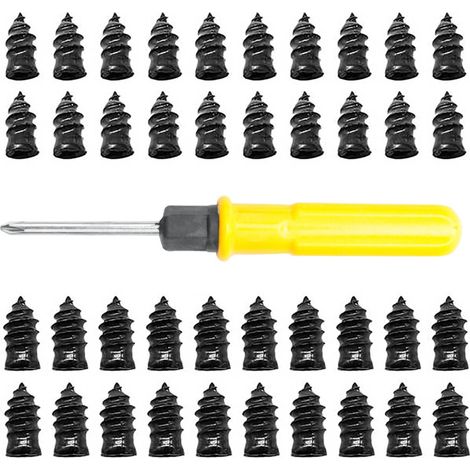 Adecuado para grúas de remolque y más. 40 clavos de goma para reparación de neumáticos, tornillos negros, clavos de autoservicio de herramienta rápida (20S + 20L).
