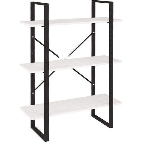 Libreria a 3 Ripiani Armadio per Libri Bianca 80x30x105 cm in Massello di Pino (1/4)