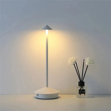 Kabellose LED-Schreibtischlampe mit einstellbarer Helligkeit, wiederaufladbar, ideal für Restaurants, Bars, Schlafzimmer, einstellbares Nachtlicht mit drei Farben, Weiß.