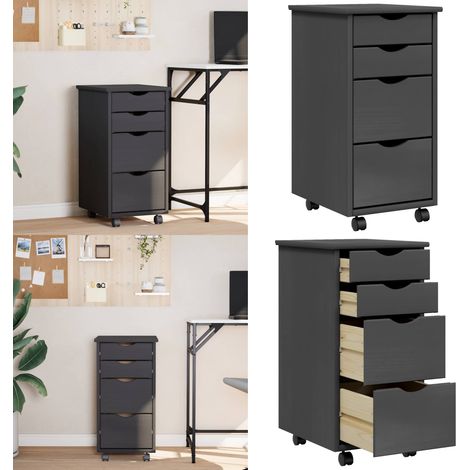 Armoire roulante avec tiroirs MOSS gris bois de pin solide - Meuble Roulant - Commode - Classement - Tiroir - Rangement - Home & Living