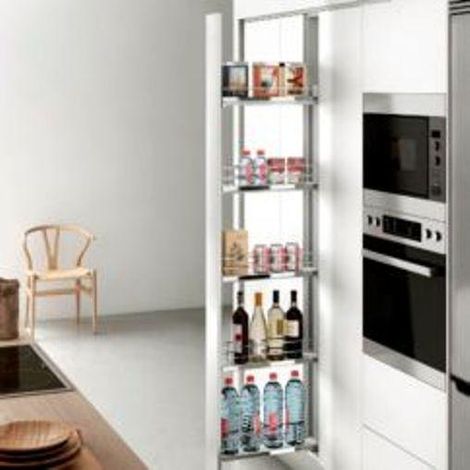 Colonne de cuisine coulissante 150 mm – Acier chromé – Largeur 112-118 mm – Hauteur 1850 mm – Longueur 498 mm – Charge max 70 kg – Menage Confort