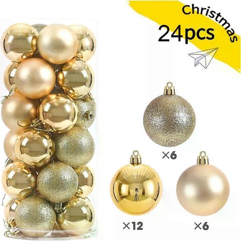 Ensemble de 24 boules de Noël dorées de 3 cm, incassables, à suspendre au sapin pour les fêtes de fin d'année, les mariages et autres événements. (1/5)