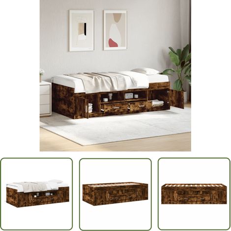 The Living Store Tagesbett mit Schubladen ohne Matratze Räuchereiche 100x200 cm - Tagesbett - Holzbett - Schlafcouch - Wohnraum Möbel - Gästezimmer (1/5)