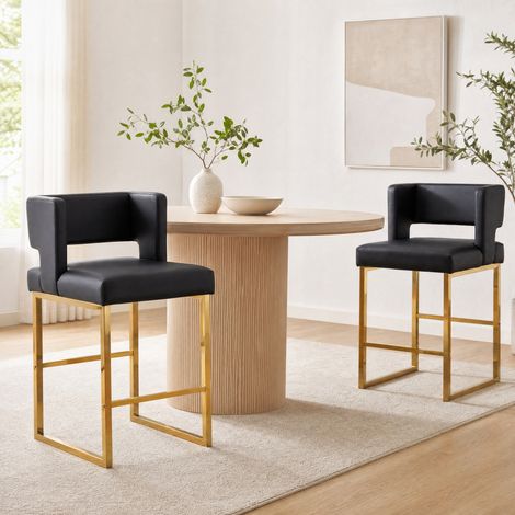 Set di 2 sgabelli da bar nordici in PU nero e metallo dorato 48 x 53,3 x 91,4 cm DESVIAE (1/5)