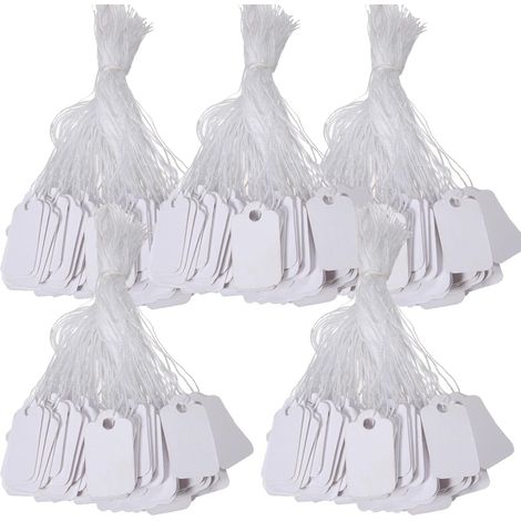 CCYKXA 500Pcs Etiquette Prix, 24 x15 mm Étiquette Blanches avec Ficelle, Étiquettes de Prix en Papier Vierges Inscriptibles, Etiquette Vetement Bijoux Cadeaux