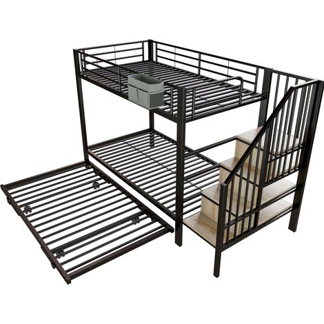 Letto a castello in metallo nero 90 x 200 cm con letto estraibile (1/5)