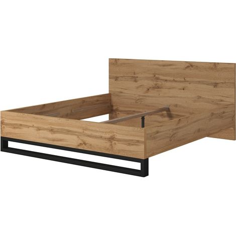 Letto adulto 180x200 stile industriale - Collezione MILOS. Colori rovere grezzo e nero.