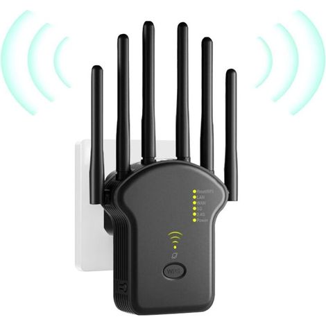 Leistungsstarker 1200-Mbit/s-Dualband-WLAN-Repeater (5 GHz & 2,4 GHz), WLAN-Verstärker, WLAN-Extender mit 6 Antennen, LAN-/WAN-Anschlüssen und Repeater-/Router-/AP-Modus (1/5)