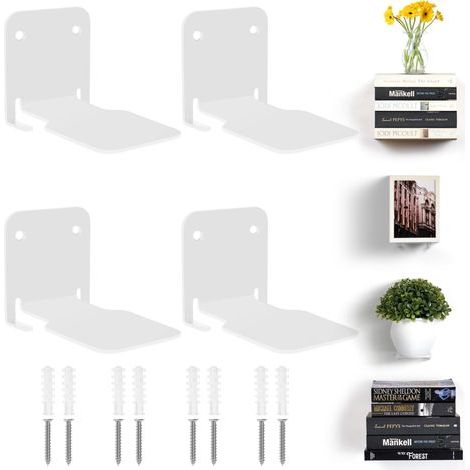 Etagere Murale Blanche [Lot de 4] - Etagere Murale Flottante Robuste pour Ranger la Maison, Bureau, Chambre, Salon - Etagere Invisible pour LIvres & Deco avec Matériel de Montage (1/5)