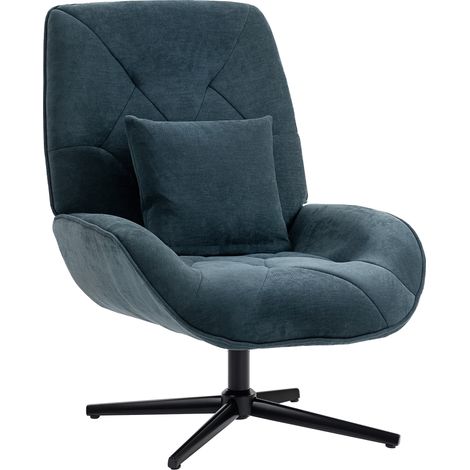 HOMCOM Swivel Accent Chair, Chenille Armchair with Lumbar Pillow, Dark Green