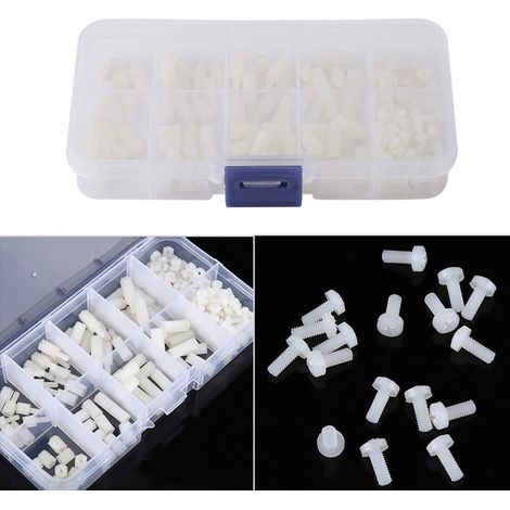 200 pièces M2.5 Écrous et Boulons Hexagonaux Nylon Mâle Femelle Assortiment avec Boîte en Plastique (1/5)