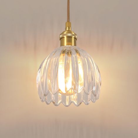 Luminaire Suspension en Verre Douille E27, Doré (1/5)
