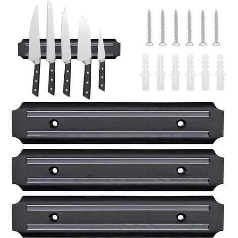 3 Pieces Porte Couteaux Aimanté, 19cm Barre à Couteaux Aimantée, Porte Couteau Fixation Mural, Magnétique pour Couteaux en Acier Inoxydable pour Couteaux, Ustensiles de Cuisine et Outil (1/5)