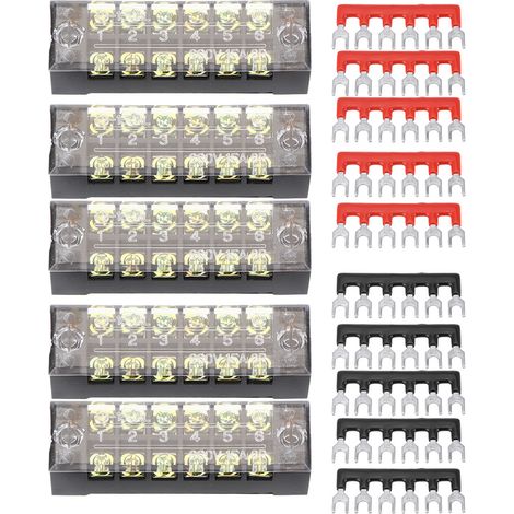 Bornier à vis, bande de barrière isolée à 6 positions, 5 pièces avec couvercle en plastique transparent pour appareils ménagers, machines, circuits électroniques (1/5)
