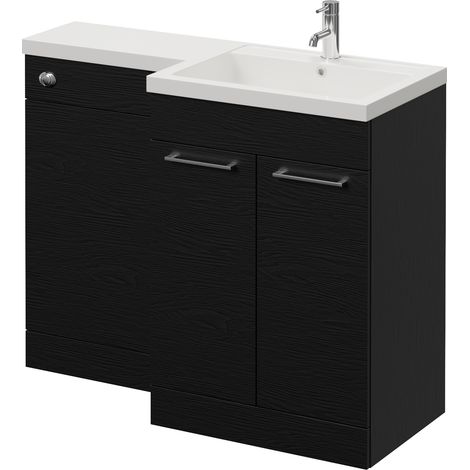 Napoli 460 Nero Oak 1100mm 2 Door Vanity Unit Toilet Suite with Right Hand Square Lucia Basin - 1100mm - Chrome 160mm HandleWithout Kingston Toilet Pan