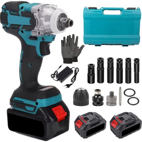 Clé à chocs électrique, 21 V, 650 N.m, bleu-noir, 4000 mAh, avec accessoires et coffret. (1/2)