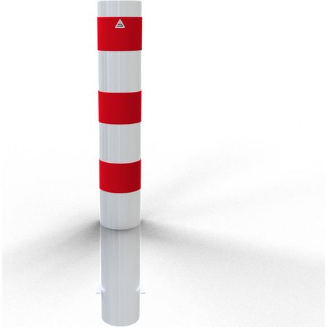 Schake Stahlrohrpoller ortsfest aus Stahlrohr verzinkt Ø152x3,2mm weiß mit rot reflektierenden Leuchtstreifen zum Einbetonieren 1200mm Gesamtlänge