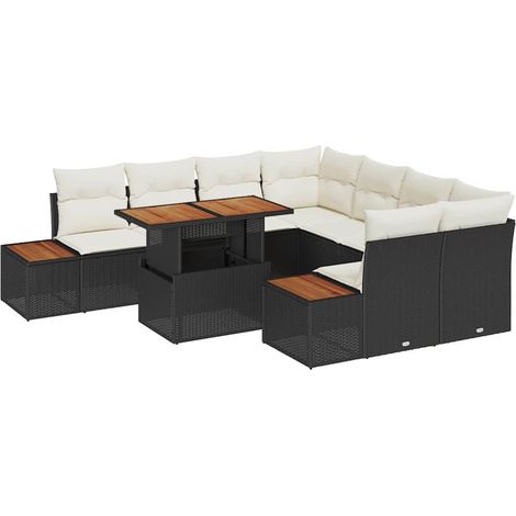 Maison Exclusive - Conjunto de sofá de jardín 9 pcs Negro Polirat