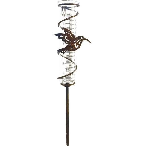 LAN Colibri nouveauté pluviomètre – Pluviomètre en spirale en métal avec piquet à motifs de colibris – Tube pluviomètre pour clôture de jardin, 7 pouces