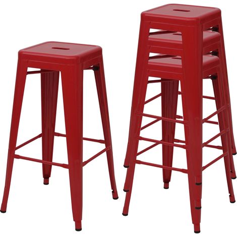 Set 4x sgabelli da bar HHG-844 design moderno impilabile metallo rosso