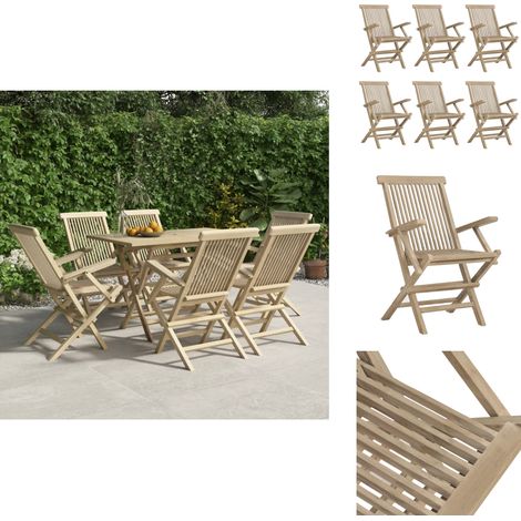 Gartenstühle 6 Stk. Klappbar Grau 56x61x89 cm Massivholz Teak - Holz Gartenstuhl - Gartenmöbeln - Outdoor Möbel - Teakholz Gartenstuhl - Klappbarer Stuhl (1/5)