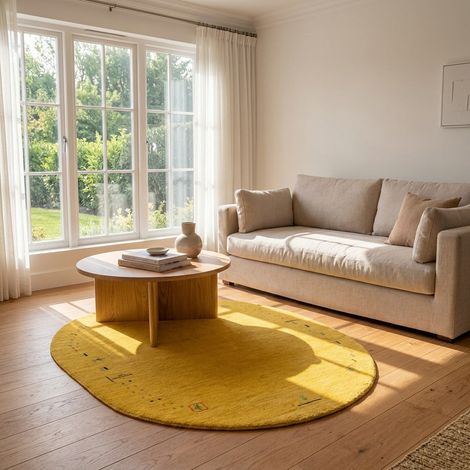 Tapis Gabbeh indien Tapis Fenth - Tapis en laine - 240x170cm, Oval - 100% Laine vierge - Tissé main - Or