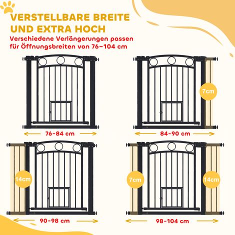 Barrière de sécurité pour animaux, barrière d'escalier 77 cm, largeur ajustable 76-104 cm, avec passage pour chat, pour escaliers et portes, couleur noire