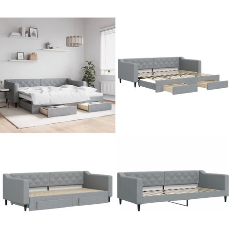Tagesbett Ausziehbar mit Schubladen Hellgrau 90x200 cm Stoff - Schlafsofa - Gästebett - Tagesbett - Doppelbett - Wohnzimmer Möbel - Home & Living (1/5)