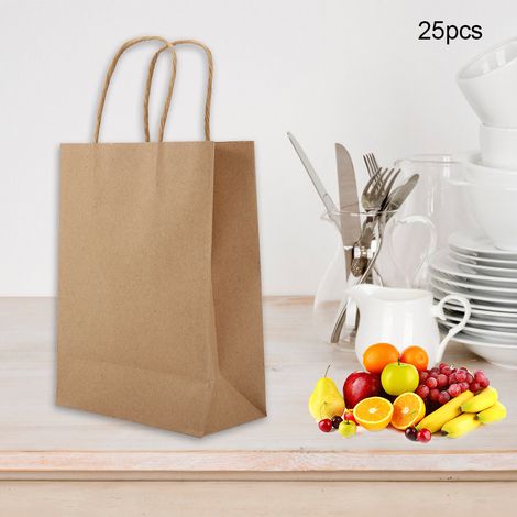 Lot de 25 sachets cadeaux en papier kraft avec poignée, jaunes, pour dragées de mariage. (1/5)