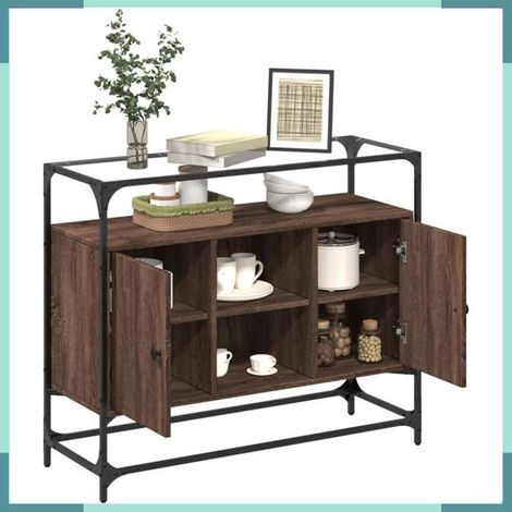 846073 Buffet avec dessus en verre chêne marron bois d'ingénierie (1/5)