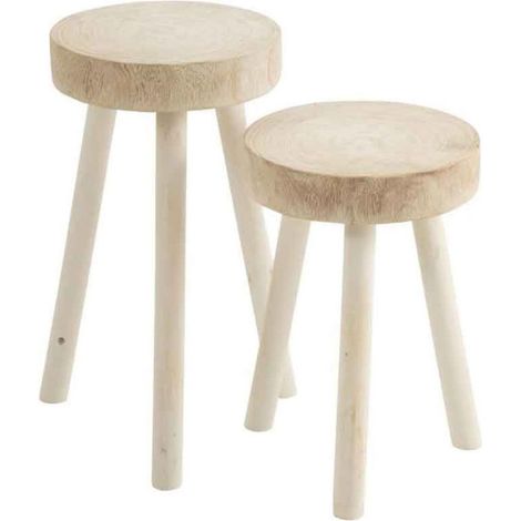 Lot de 2 Tabourets en Bois "Jenny" 56cm Blanc (1/3)