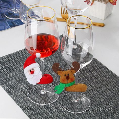 Ensemble de 6 verres à vin de Noël décorés avec bonhomme de neige, renne et Père Noël, pour décorer votre table à la maison. (1/5)