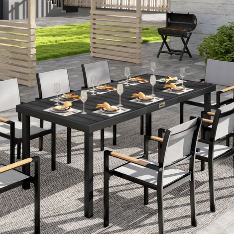 Mesa de comedor de jardín para 8 personas, de aluminio y plástico, color negro.