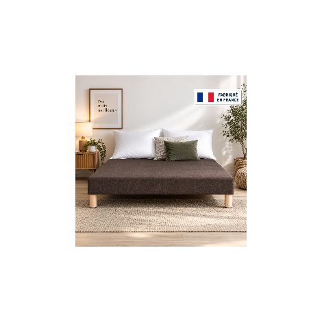 SOMMIER TAPISSIER MARRON 120x190 cm FABRICATION FRANÇAISE ARTISANALE PIEDS OFFERTS HAUTEUR avec PIEDS 27 cm
