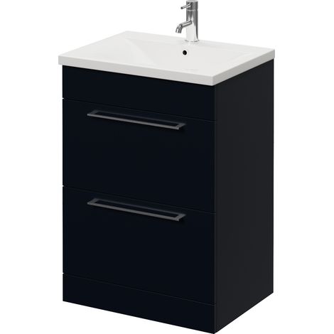 Napoli 460 Deep Blue 600mm 2 Drawer Vanity Unit with Glide Basin - 600mm - Chrome 320mm Handle
