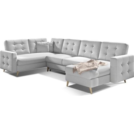 Canapé d'angle panoramique convertible HASGARD U 326 cm blanc alpin avec coffre