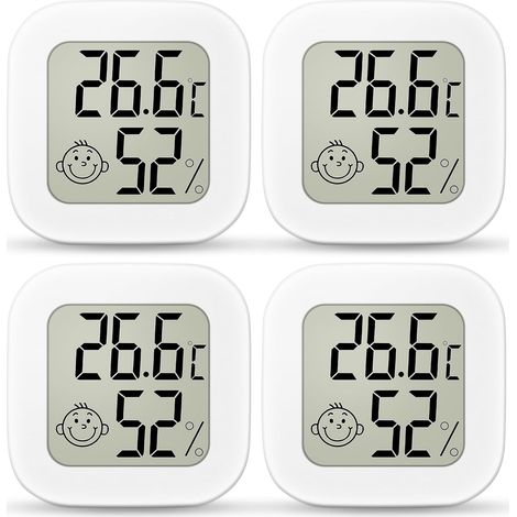 Lot de 4 thermomètres LCD mini, numériques intérieurs, hygromètres sans fil pour chambre bébé, salon, bureau, serre (blanc). (1/5)