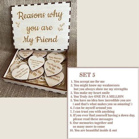 Personalisierte Holzgeschenkbox für Freundschaft mit gravierten Holzherzen, Holzbox für Freundschaft, Geschenk für die beste Freundin, einzigartiges Geschenk (1/3)