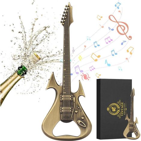 Ouvre-bouteille guitare bronze avec boîte cadeau, décapsuleur déco pour hommes et femmes (1/5)