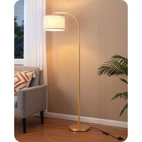 EDISHINE Stehlampe Wohnzimmer, 161cm Bogenlampe mit Verstellem Beigen Leinen-Lampenschirm & Fußschalter, mit E27 LED-Glühbirne, Leselampe Schlafzimmer, Stehleuchte Modern für Kinderzimmer, Gold