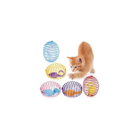 Stück Katzen-Springbälle, dehnbare Rollbälle, bunte, verspielte Spiralen, interaktives Spielzeug für Katzen, Käfigratten, Haustierbedarf für Kätzchen (Maus, mehrfarbig) - Crezuo
