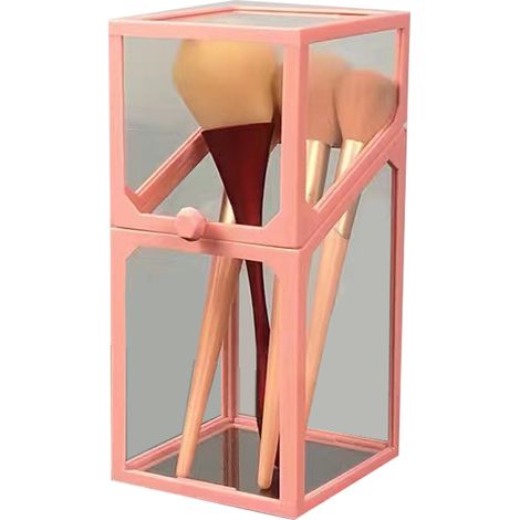 Étui de rangement pour pinceaux maquillage, organisateur portable imperméable et anti-poussière, boîte de transport en forme quadrilatère rose pour femme (1/5)
