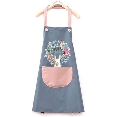 Tablier de cuisine imperméable-bleu, tablier de barbecue réglable avec poche, tablier de lapin mignon (1/4)
