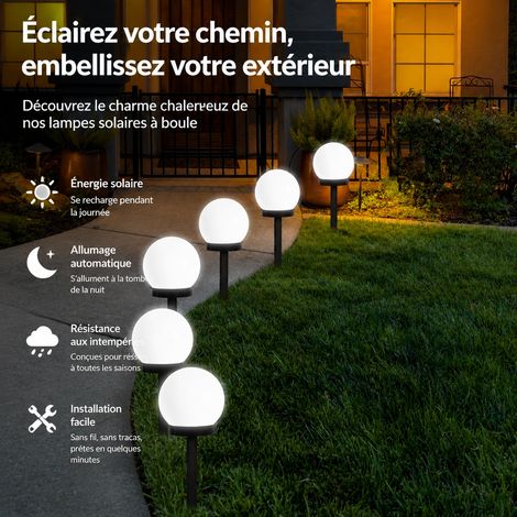 Lampe solaire boule 10 cm pour pelouse et jardin lumière chaude réf 0330 32 × 11 × 12 cm 200 g – Livraison gratuite (1/5)
