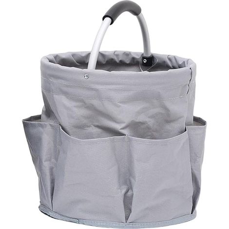 Cleaning product storage basket, 6 compartments, foldable with carrying handle, Polyester, ø28x28cm, Dark Grey - RWPanier (1/5)