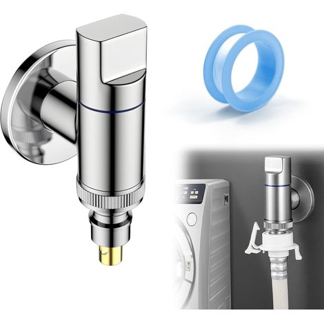 Washing Machine Faucet, 1/2 and 3/4 Silver Brass Washing Machine Tap Angle Valve, Water Stop for Machine, Garden, Toilet, Sink (1/5)