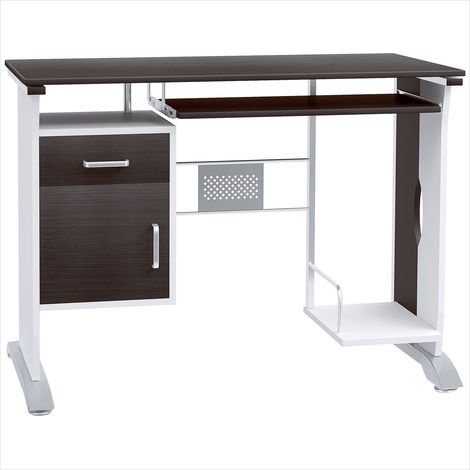 Bureau informatique 100 x 52 x 75 cm rangements design noyer noir (1/5)
