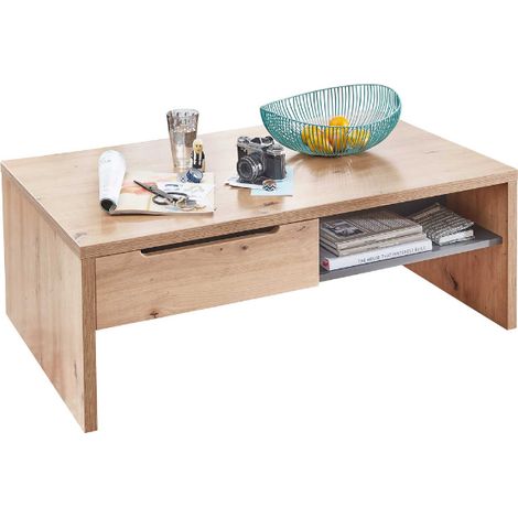 Table de salon Medina 110x65cm 2 tiroirs - chêne (1/4)